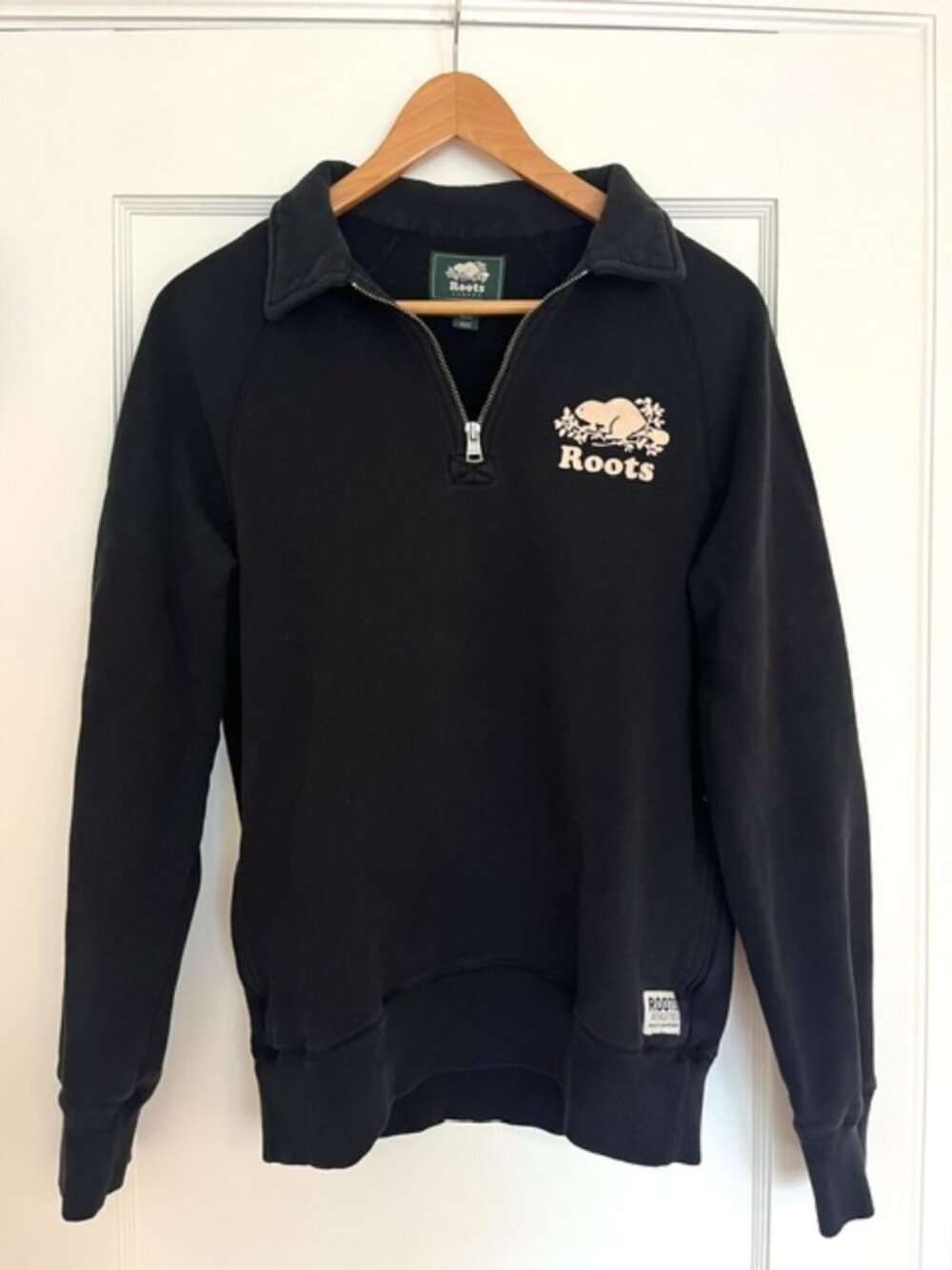 Roots Canada Quarter Zip Pullover Sweatshirt Black | Size Small